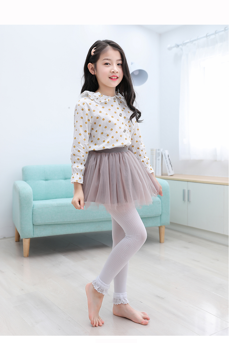 浪莎(langsha)女童连裤袜不连脚夏季薄款九分儿童丝袜宝宝春秋花边款