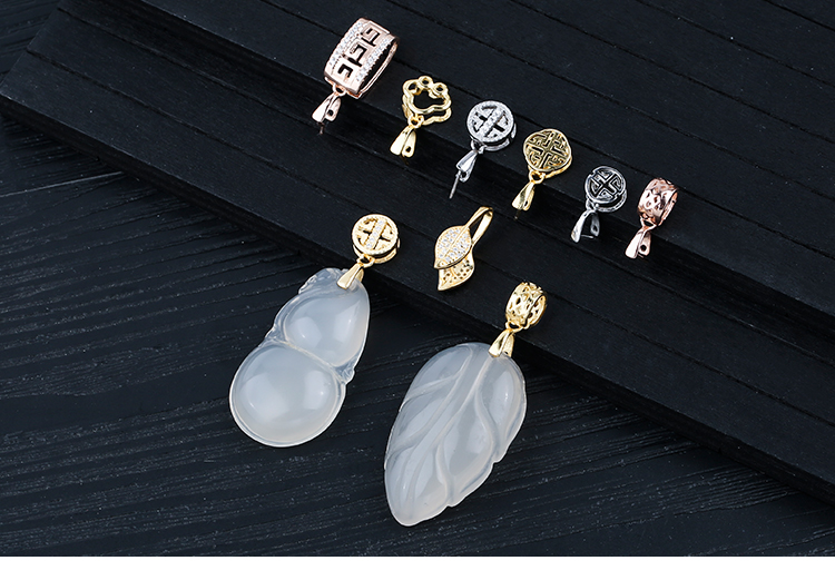 狮子头吊坠扣男女水晶玉扣子配件925银瓜子扣头diy玉佩水晶夹扣针配件