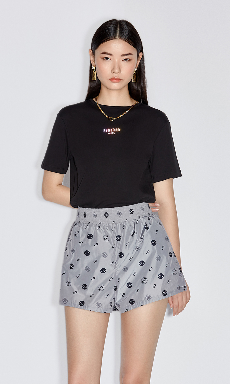 ochirly欧时力新款夏装挖空链条字母短袖t恤女 卡其530 l【图片 价格