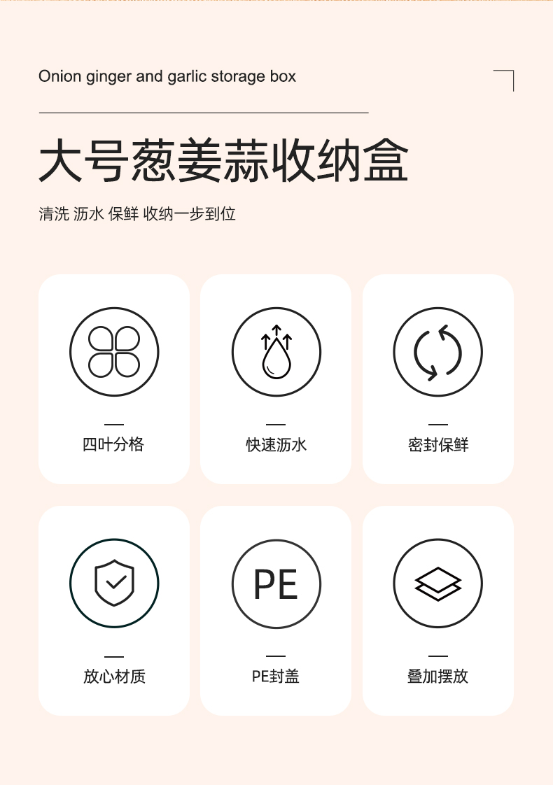 莱贝(ryback)葱花保鲜盒冰箱专用分隔沥水保鲜盒姜片大蒜收纳盒密封