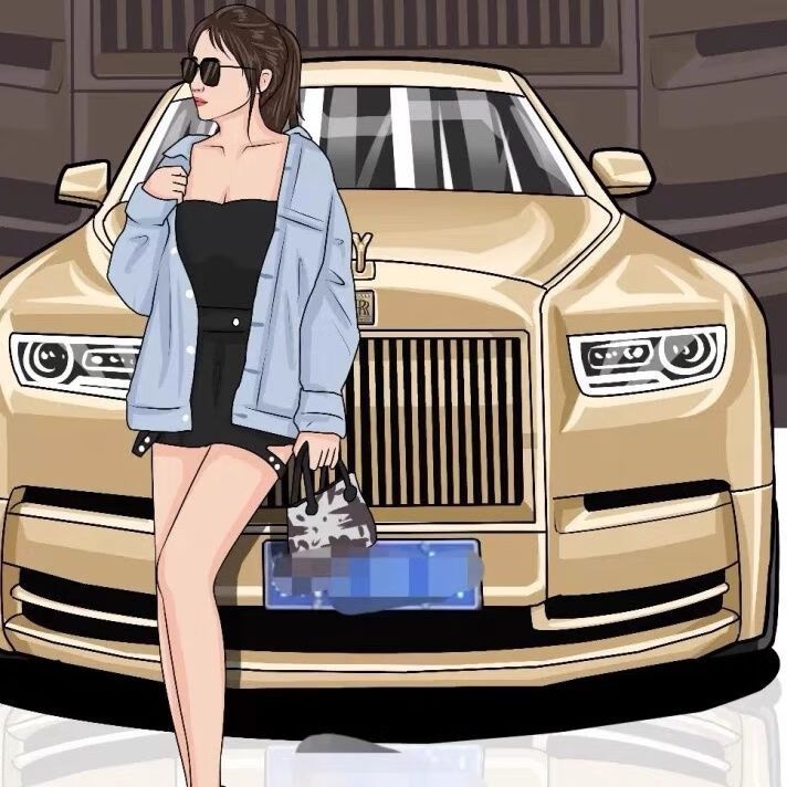 手绘汽车摩托车q版抖音快手微信卡通漫画头像跑车轿车插画真人物照片