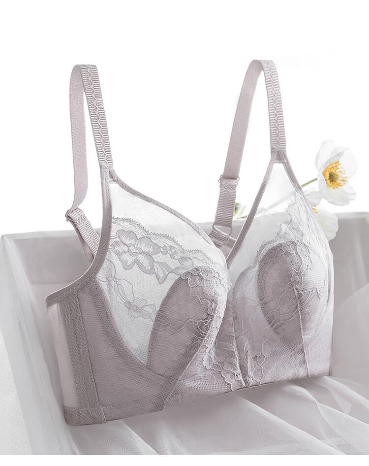 无钢圈文胸薄兔耳朵性感女内大显小收副乳聚拢防下垂胸罩 灰色【单件