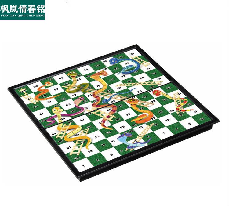 蛇棋蛇梯棋蛇棋3d蛇和梯子游戲磁性棋子摺疊棋盤兒童棋類玩具棋2610