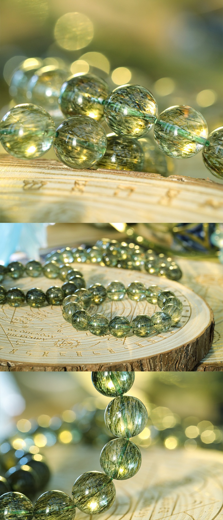 天然绿骨干绿度母发晶手链手串透体钛晶心轮事业转运