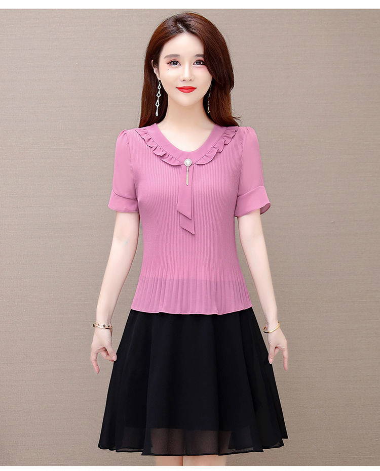 中老年妈妈夏装中长款连衣裙时尚中年女装夏季遮肚子显瘦雪纺裙子吉诺