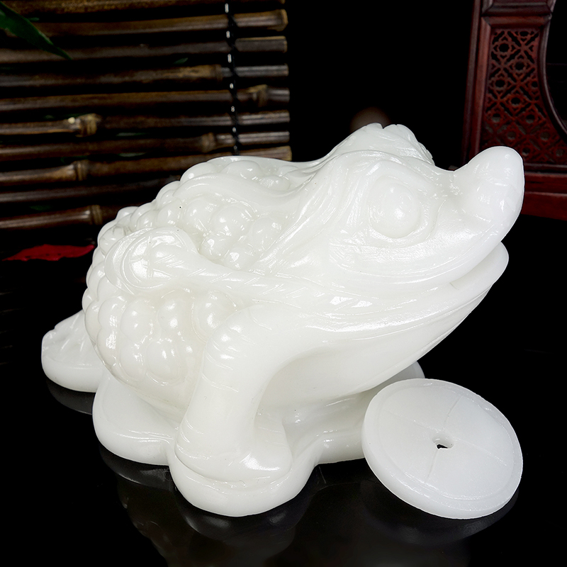 玉石金蟾摆件店铺大号公司金蝉三足蟾蜍开业乔迁新居送礼 白玉长10