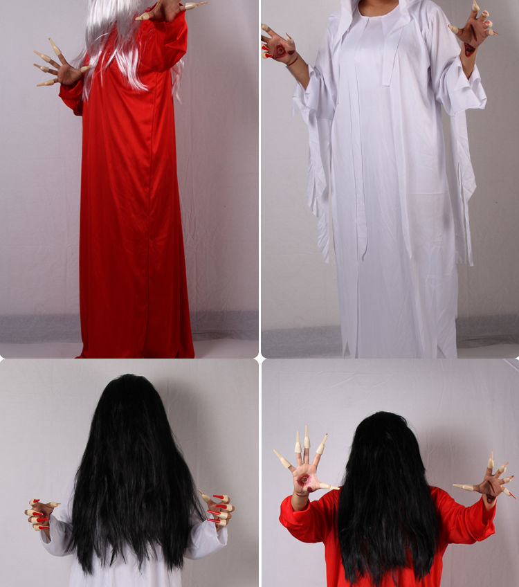 万圣节女鬼贞子衣服笔仙套装吓人扮鬼假发道具长发鬼屋恐怖鬼服装15米