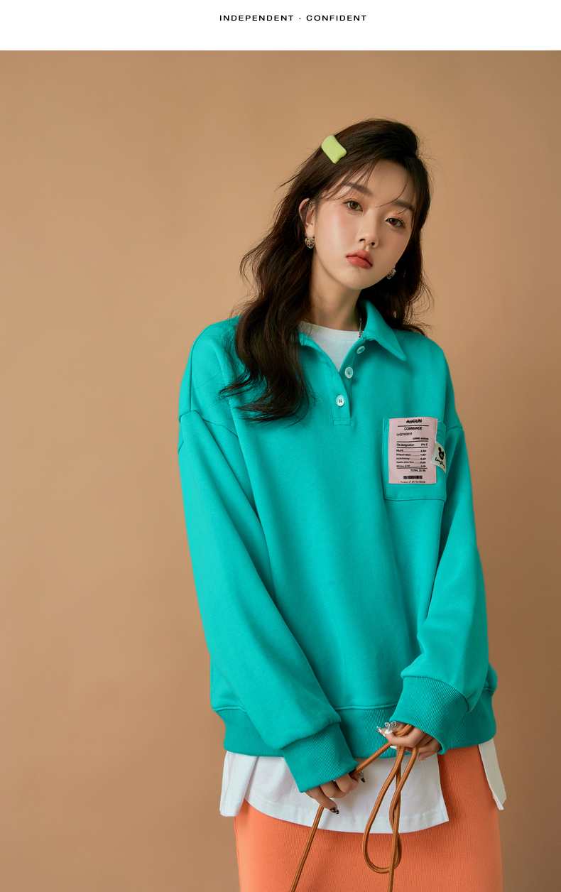 糖果色少女卫衣女2021年早秋季新款宽松学院风长袖厚上衣 抹茶绿现货