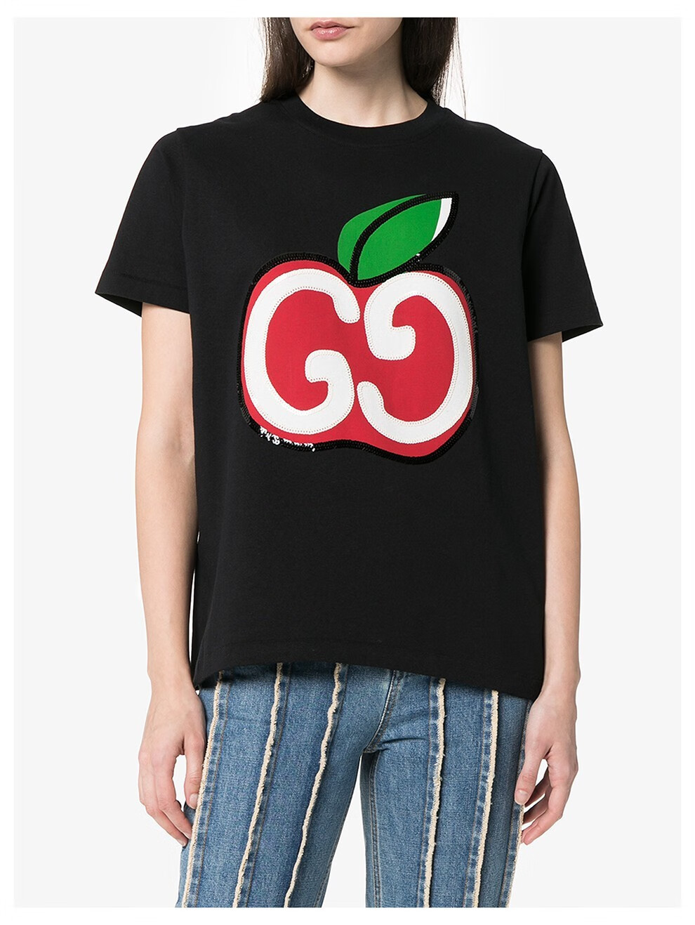 gucci 古驰 新款女士棉质樱桃图案时尚短袖休闲t恤衫 黑色580762 xjb7