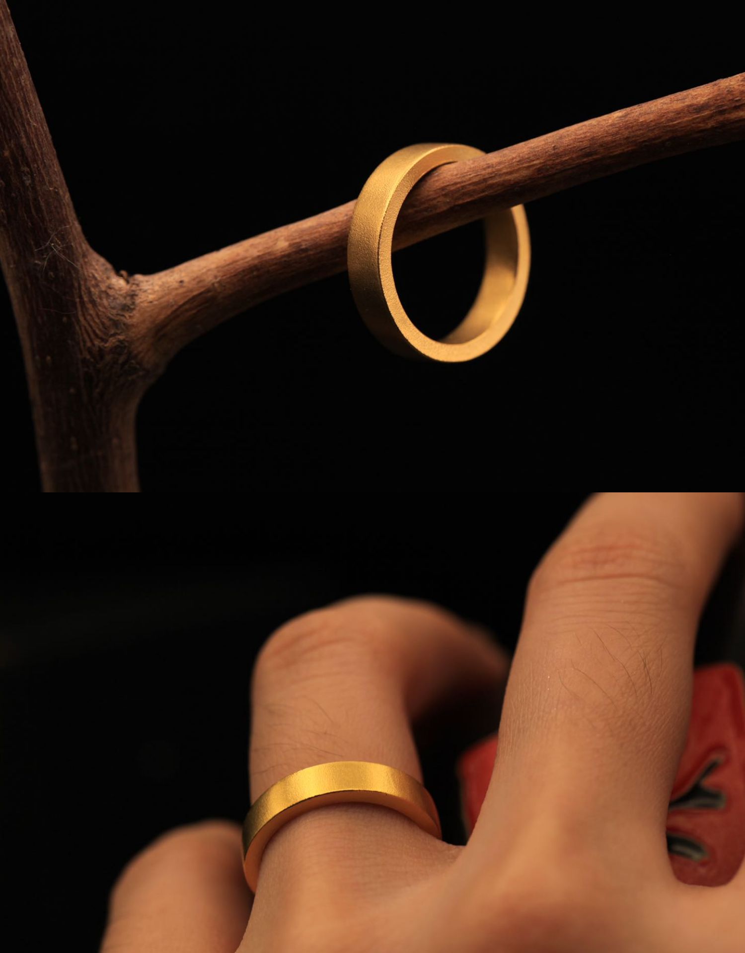 七夕情人节 福韵礼 古法黄金素圈戒指足金999手工定制尾戒情侣对戒