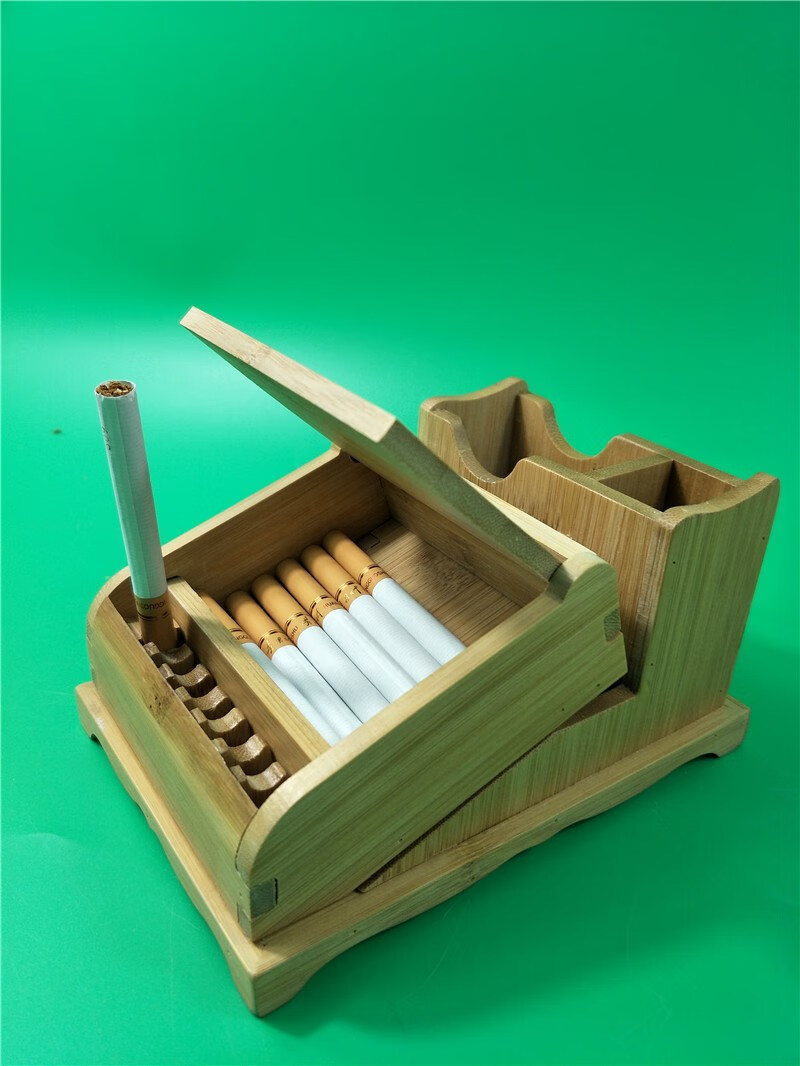 拓进 楠竹弹烟盒竹子自动弹烟器创意个性烟跳机竹质烟盒车载弹烟 镂空