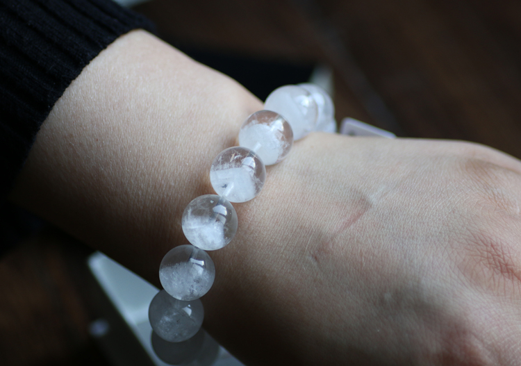 艾彩巴西天然白幽灵手链手串聚宝盆一物一图水晶手串男女款 s1072