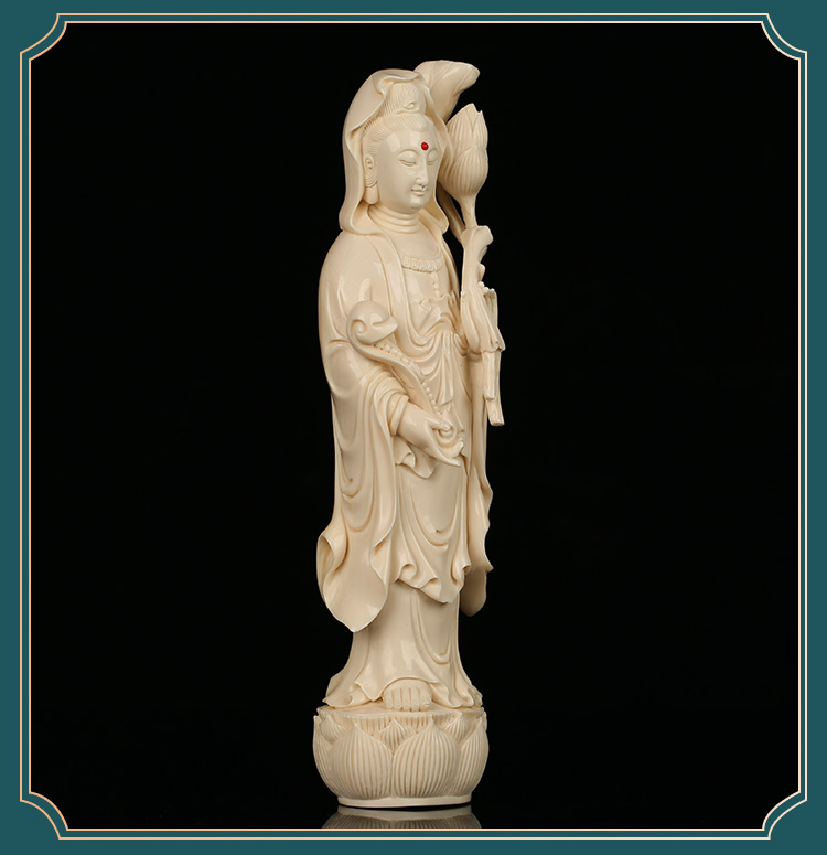 福彬 猛犸象牙莲花观音摆件文玩收藏猛犸牙雕观音佛像摆件饰品居家
