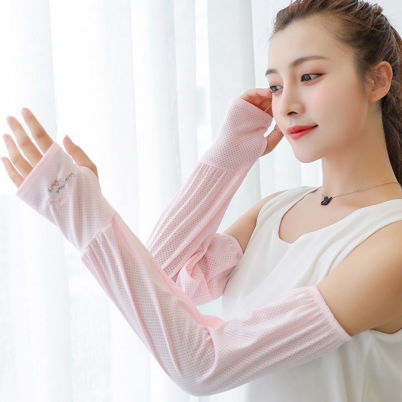 冰丝袖套女宽松防晒夏季开车护臂加长手袖冰袖夏天遮阳 网格透气-小