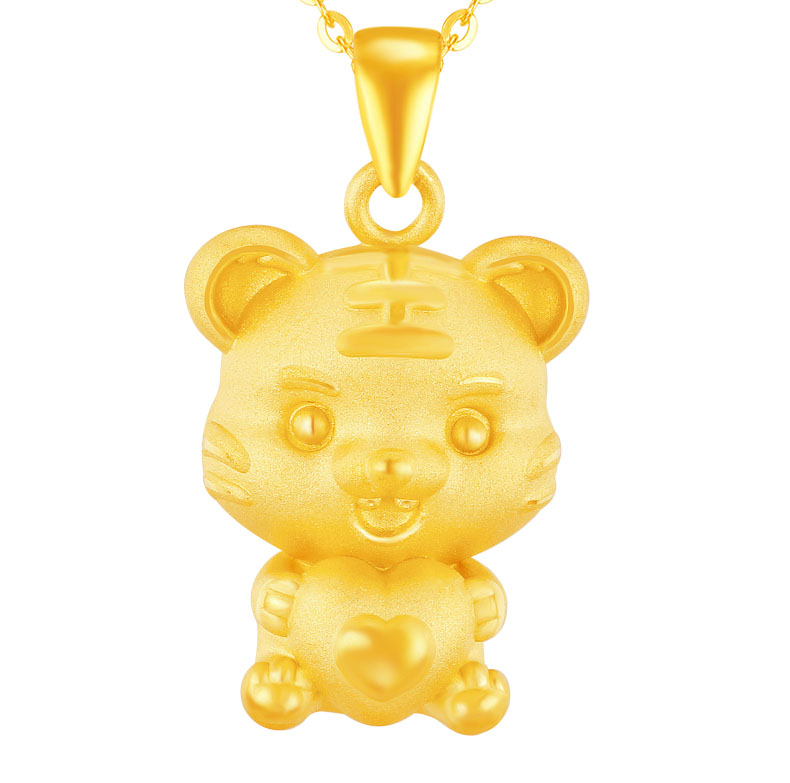 3d硬金黄金十二生肖虎项链男士霸气黄金首饰女纯金饰品 金虎吊坠约3