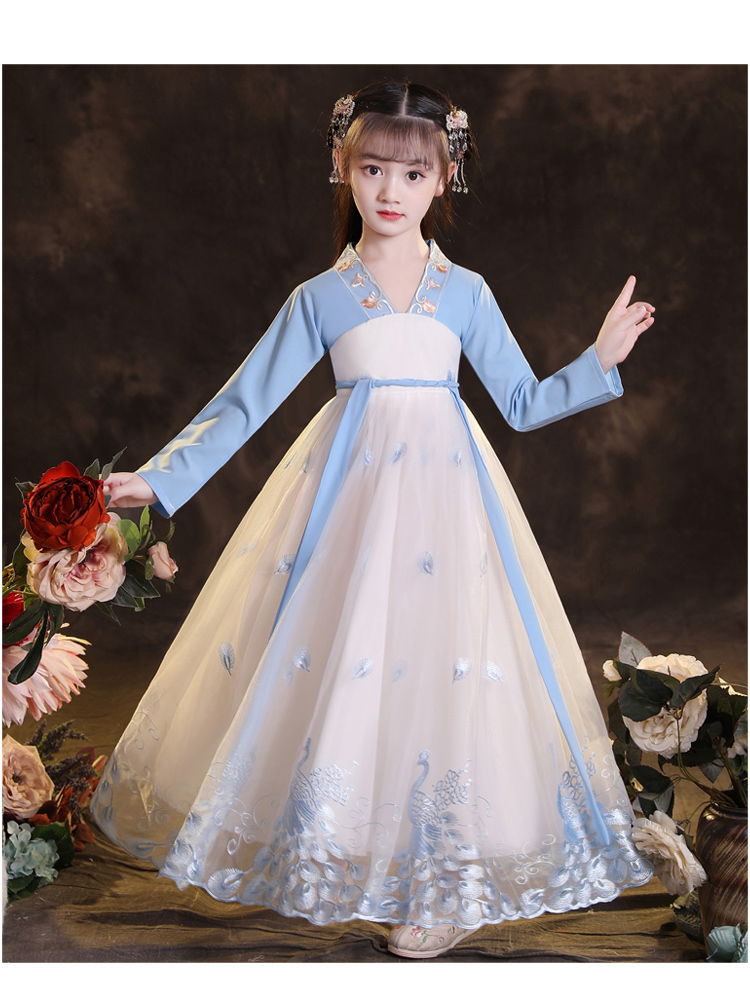 儿童汉服女中国风古装日常女童裙子唐装襦裙仙樱花公主学生春秋 满天