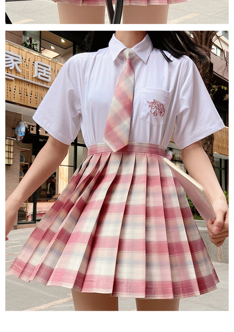 iehf/爱衣服 jd春夏季女孩子喜欢穿的小椿jk制服正版学生粉格百褶日系
