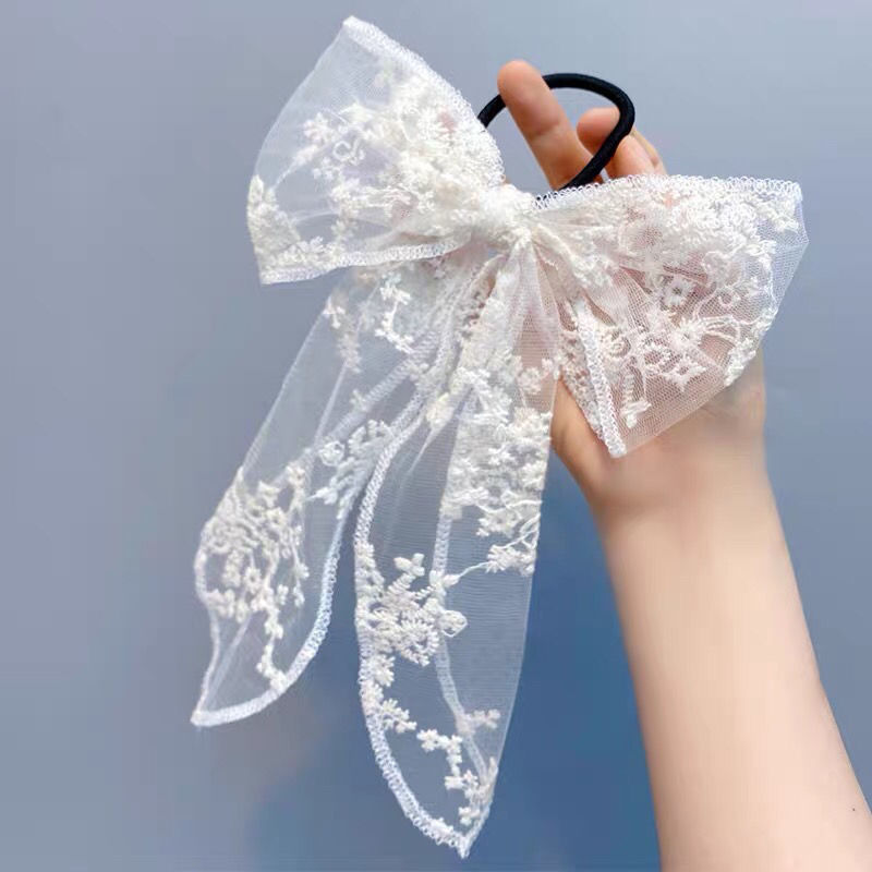 蕾丝蝴蝶结发夹发饰仙女森系超仙网纱黑白刺绣头饰夹子女蕾丝发带