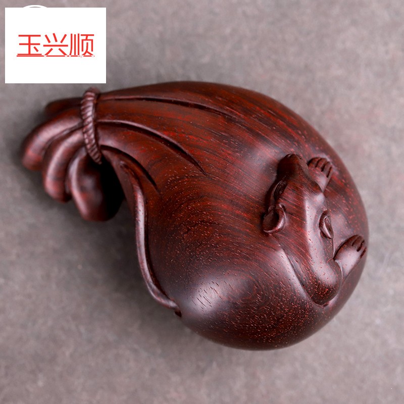 玉兴顺 代代数钱手把件 印度小叶紫檀木老鼠钱袋手工雕刻把玩物件