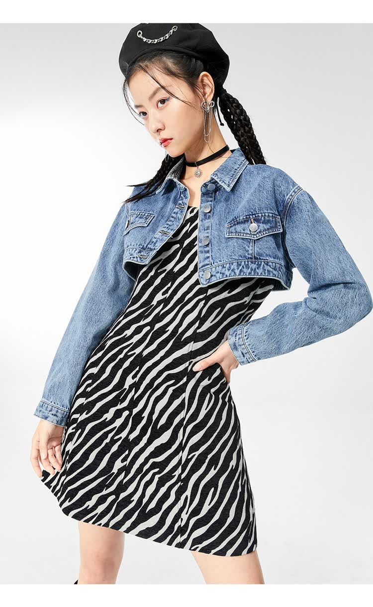 太平鸟短款牛仔外套女2021春秋装新款宽松牛仔衣韩版短打上衣潮 牛仔