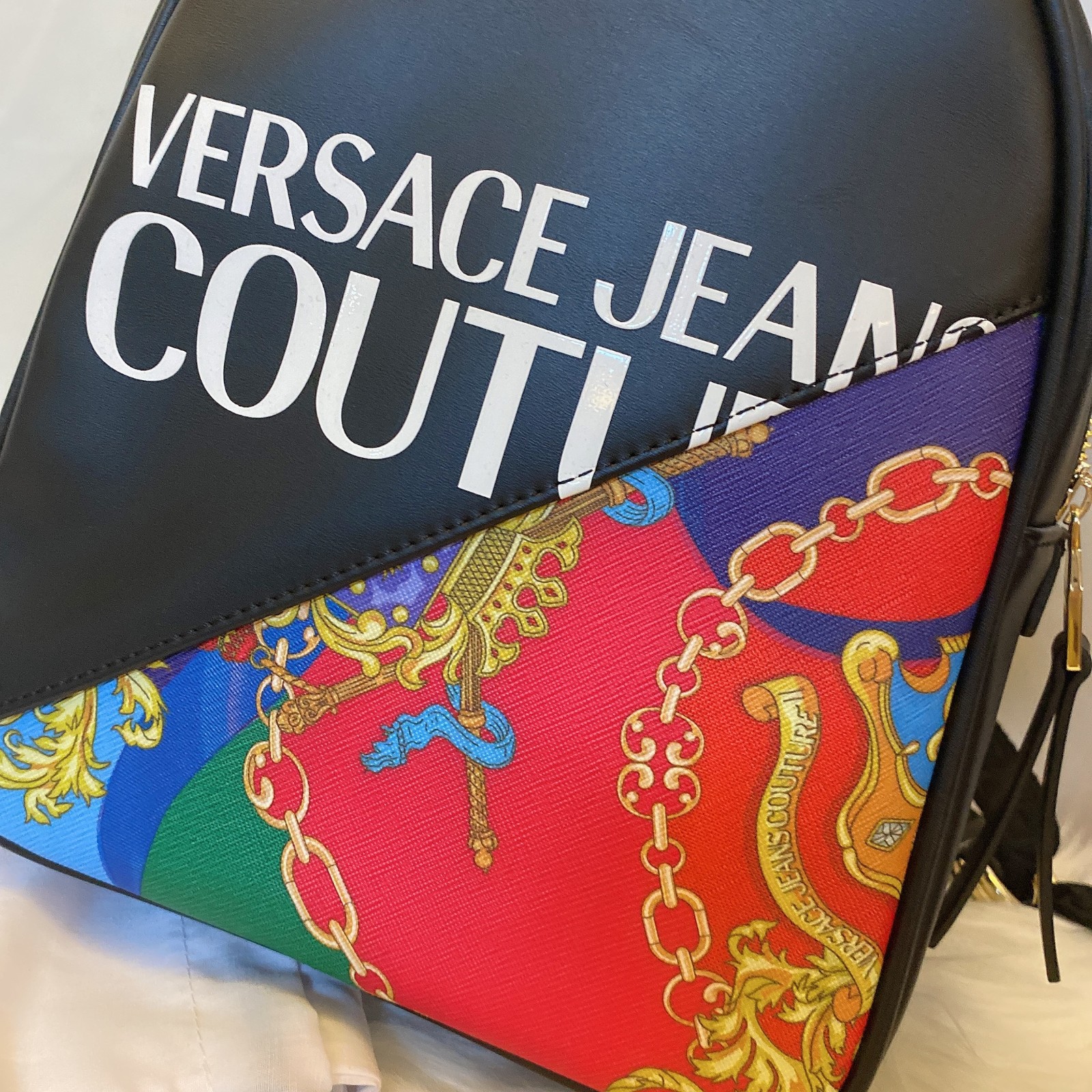 versacejeanscouture范思哲女包新款织物配皮巴洛克印花徽标撞色单肩