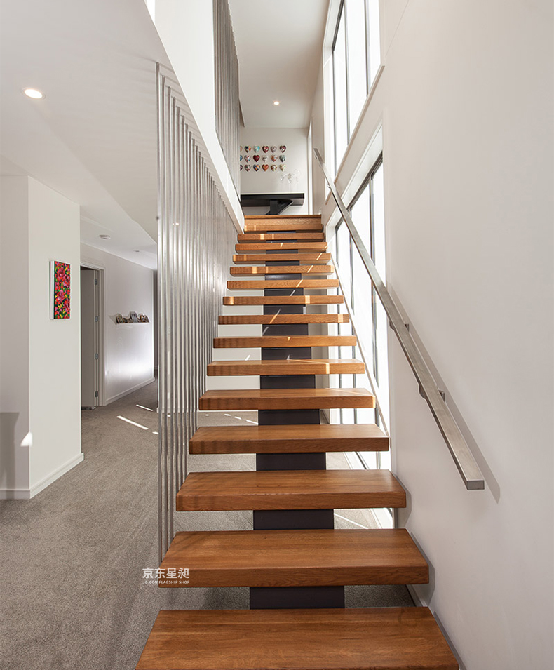 钢木单梁直梁楼梯厂家定制室内定制护栏loft复式跃层别墅公寓挑高办公