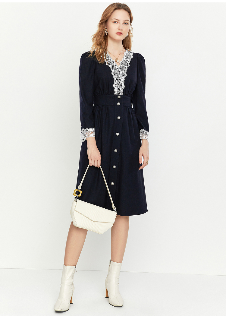 9 晚8点开抢】yiner音儿音儿女装2020冬季新款蕾丝花边v领羊毛呢