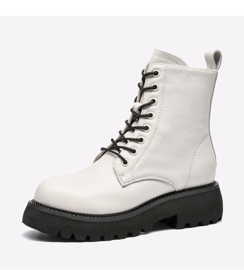 日泰女鞋马丁靴女新款百搭秋冬季侧拉链英伦风厚底增高短靴子 棕色加