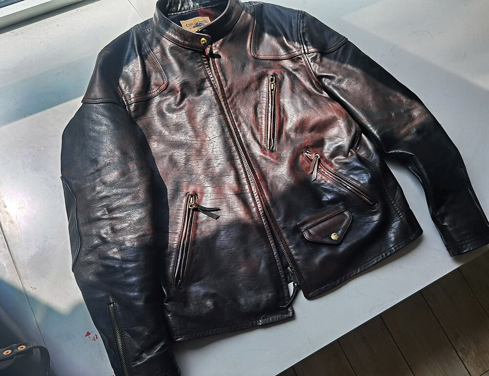 rrl皮衣毒液美式复古rrl毒液皮衣擦色做旧茶芯马皮立领机车夹克定制款