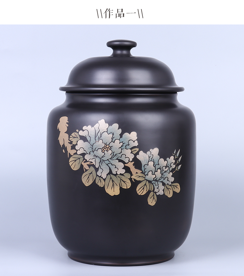 手尚金典建水紫陶水缸建水陶小水缸茶道净水缸养水缸铭福单面彩填10升