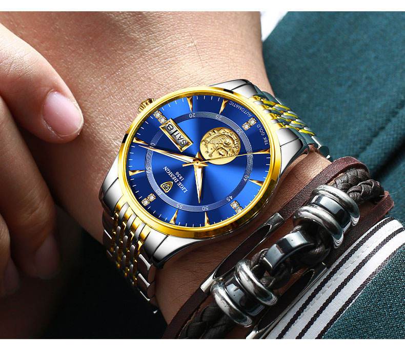 lige系列机械精钢男表手表男高级感商务潮流时尚男士腕表lg6806b间金