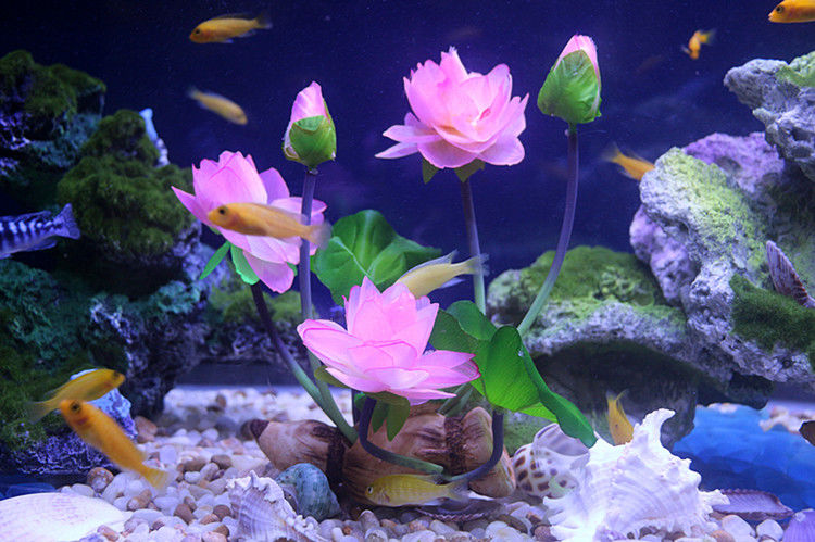 鱼缸装饰水草荷花水族箱造景仿真水草鱼缸造景荷叶荷花莲花水草绿-p