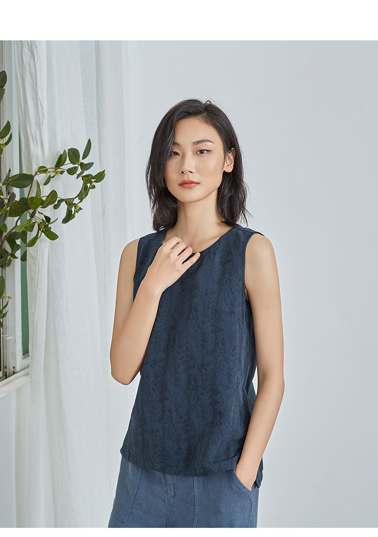 qtu原创设计女装丝棉提花圆领无袖衬衫女春夏新外穿内搭背心w2804