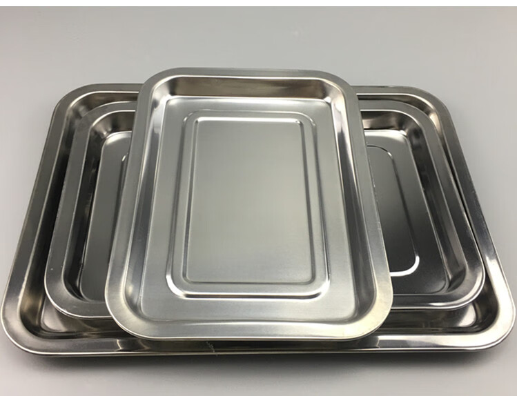 烧烤不锈钢方盘食物盘长方形托盘菜盘餐盘烧烤盘加厚中号2个加厚大号2