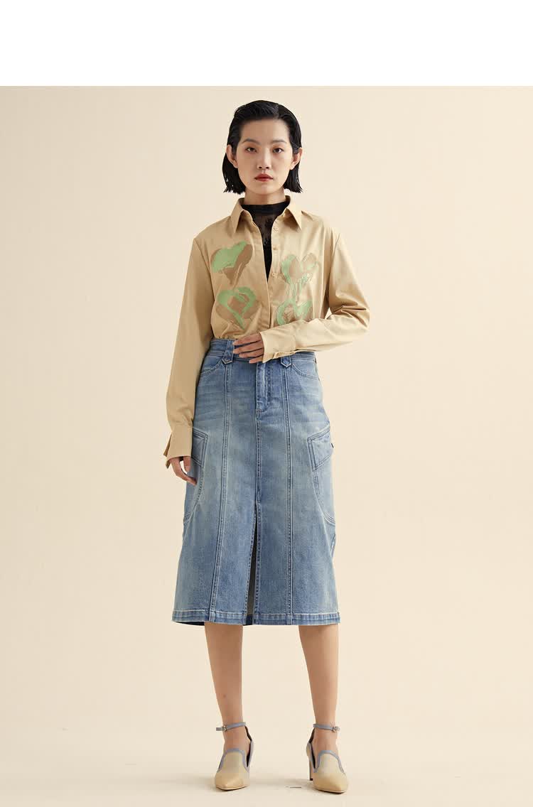 miidii谜底21春新品帅气猎装感h型洗水短款牛仔半身裙211mb0078天蓝xl