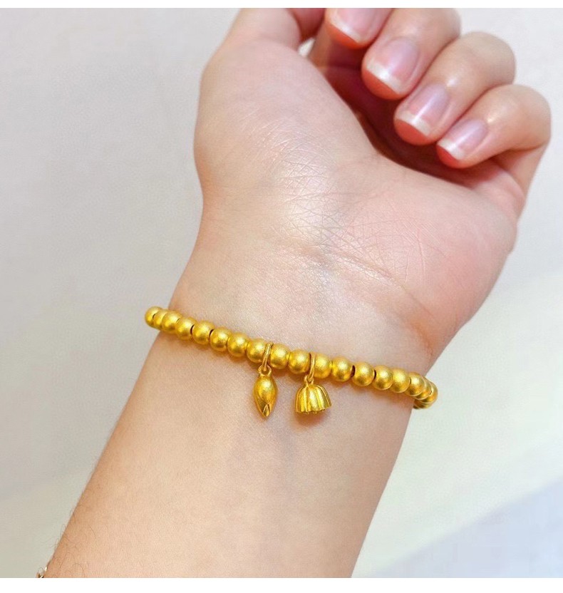 红色年轮 两世欢黄金手链女足金三生三世素圈古法金手镯 3d硬金莲子