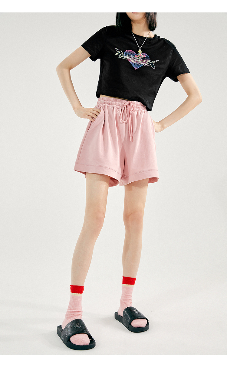 太平鸟高腰休闲运动短裤女2021年夏季新款显瘦宽松阔腿运动休闲裤