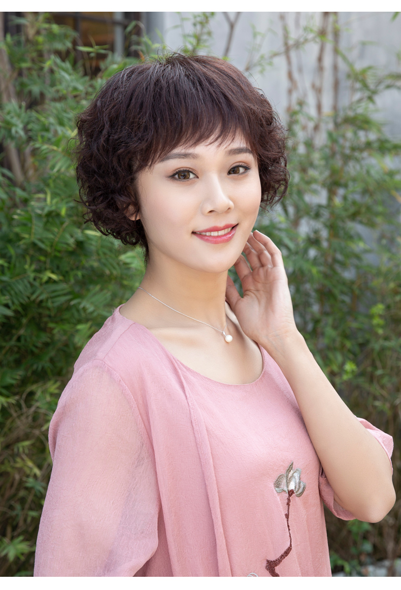 阿丝芬假发女短发短卷发妈妈卷中老年大卷假发套真发头套梨花头真人