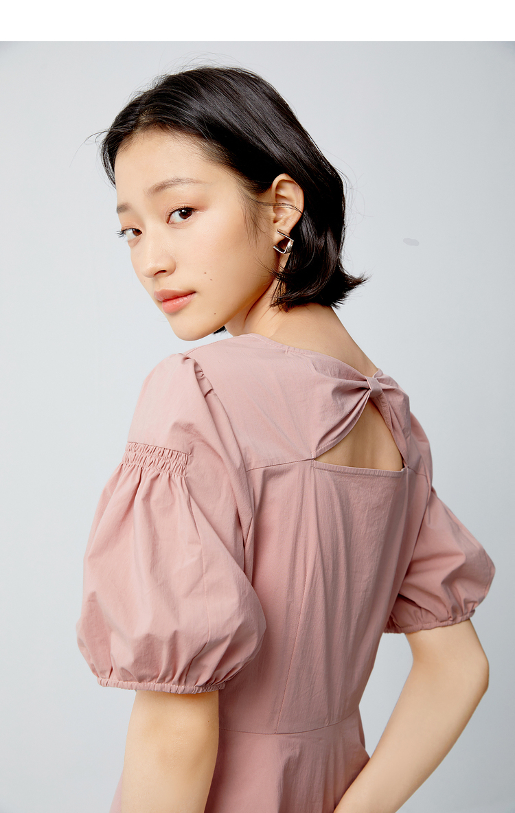 李沁同款商场同款诗凡黎连衣裙女2022新款夏小v领a字裙3c4494591糖果
