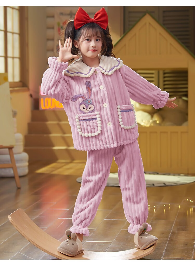 duck 小黄鸭女童睡衣儿童法兰绒秋冬季加厚女孩珊瑚绒长袖宝宝大童