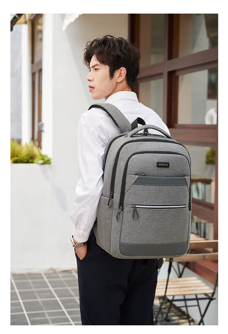 Edison Men's Backpack Business Travel Commute Laptop Bag Water-Resistant Backpack E02-2 Gray 18