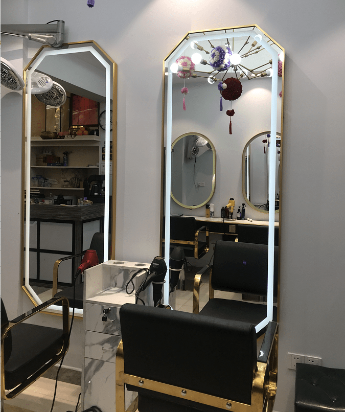 理发店镜子 网红理发店单双面镜子抖音发廊带灯简约壁挂式剪发美发店