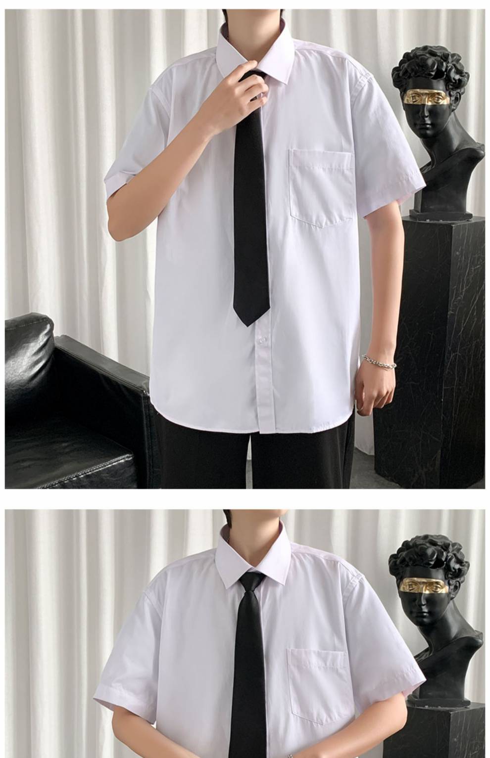 浪莎短袖衬衫男夏季白色男宽松大码学生班服dk制服套装西装半袖衬衣