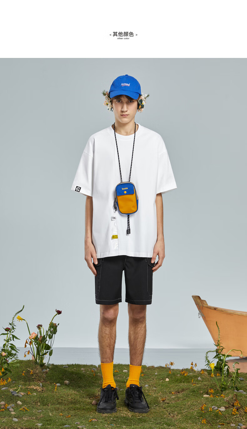 bosie黑色圆领t恤男2021夏季新品纯色情侣体恤女原宿风上衣0009a黑色