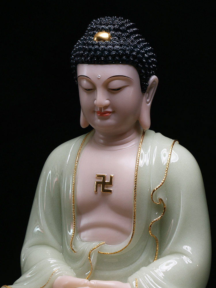 吉祥缘释迦牟尼佛像阿弥陀佛药师佛汉白玉雕镶金如来三宝佛三世佛家用