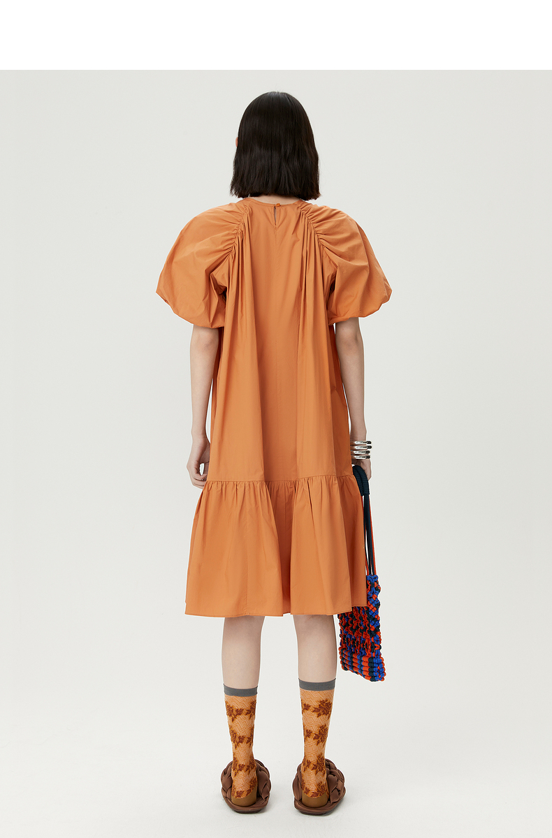 jnby/江南布衣夏连衣裙宽松短袖复古泡泡袖裙装女5l451211a 001/本黑