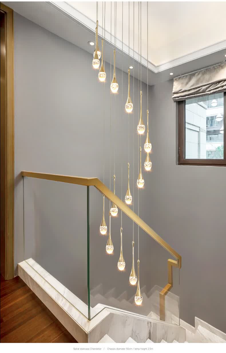 米光惠佳别墅旋转楼梯间灯长吊灯挑空水晶灯挑高复式楼现代简约轻奢