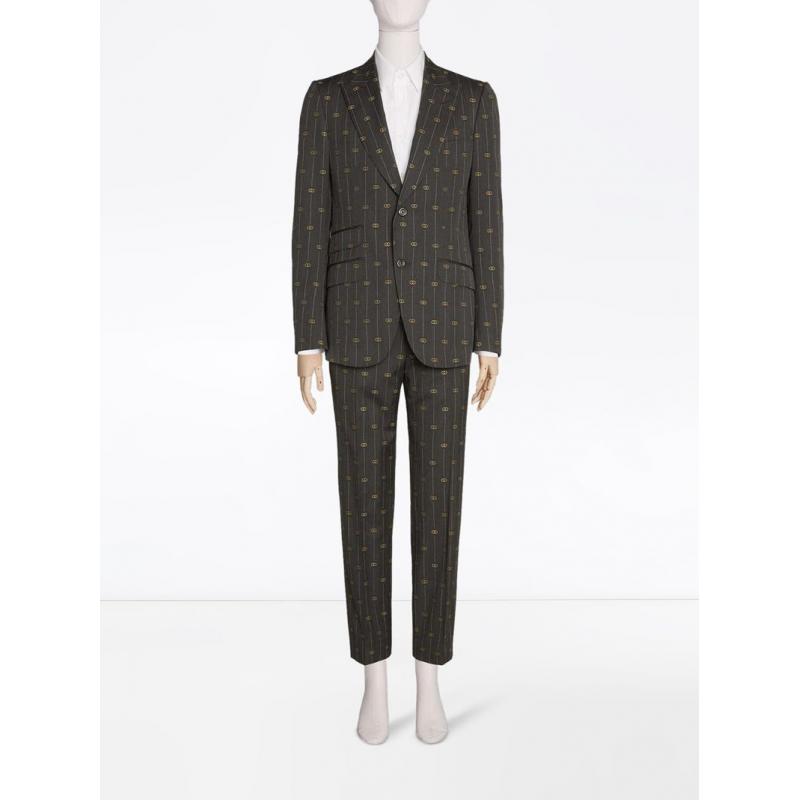 古驰gucci服装男士奢侈品heritage gg 交扣条纹西装套装服装 灰色 l