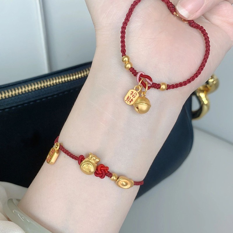 【顺丰速运】欧颜 黄金铃铛福袋手链女转运珠999足金招财元宝本命年