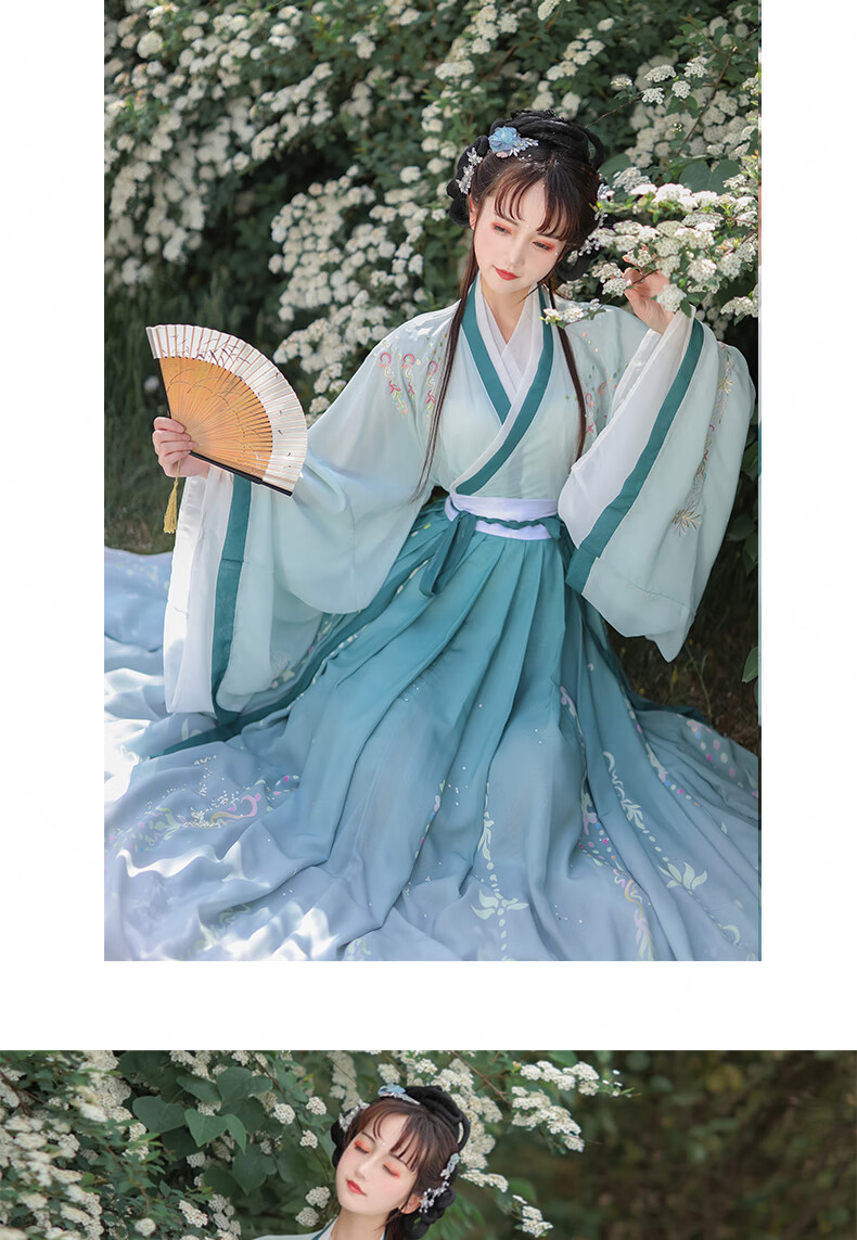 回首华裳原创汉服女 晓梦 晋制交领齐腰两片式襦裙夏季款飘逸古装 浅